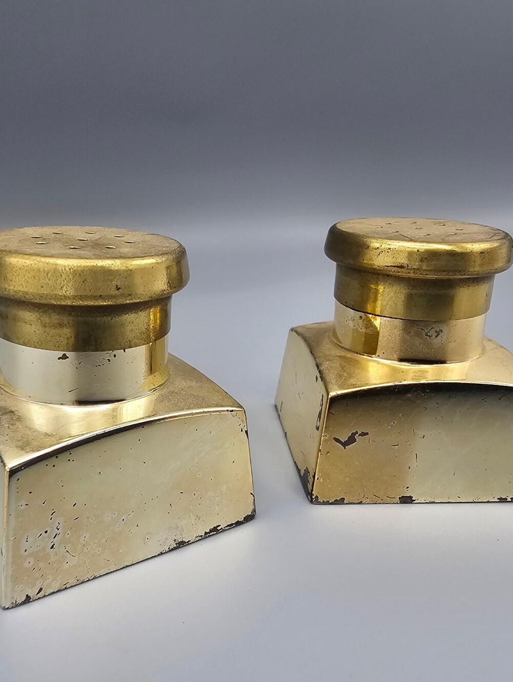 Vintage Tarnish Resistant Metal Salt and Pepper Shakers Made in Japan